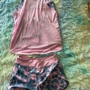 Athleta Girl Pink and Black Tie-Dye Pajama Set
